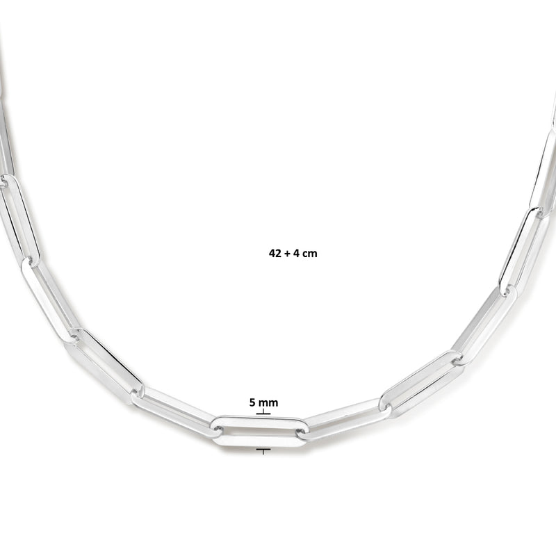 vDam Ketting Paperclip Plat 5,0 Mm 42cm + 4 Cm Zilver Gerhodineerd 1336244  42cm