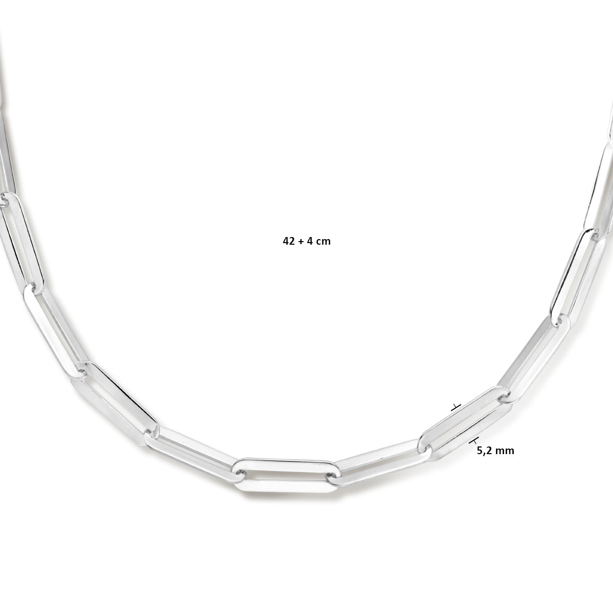 vDam Ketting Paperclip Plat 5,2 Mm 42cm + 4 Cm Zilver Gerhodineerd 1336242cm  42cm