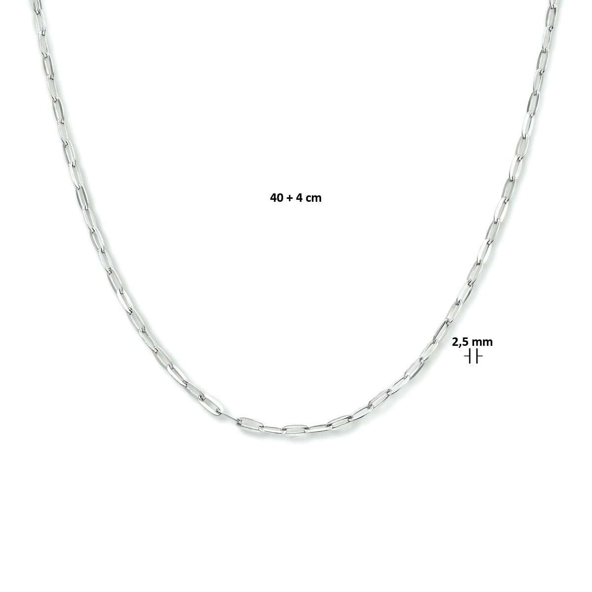 vDam Ketting Paperclip Platte Buis 2,5 Mm 40cm + 4 Cm Zilver Gerhodineerd 1333929  40cm