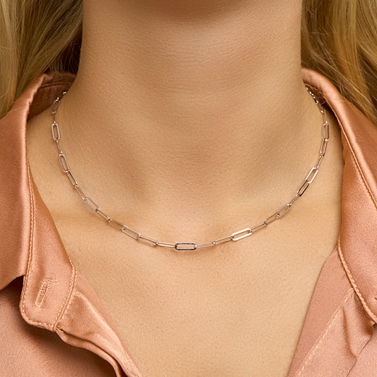 vDam Ketting Paperclip Platte Buis 3,8 Mm 41cm + 4 Cm Zilver Gerhodineerd 1332107  41cm