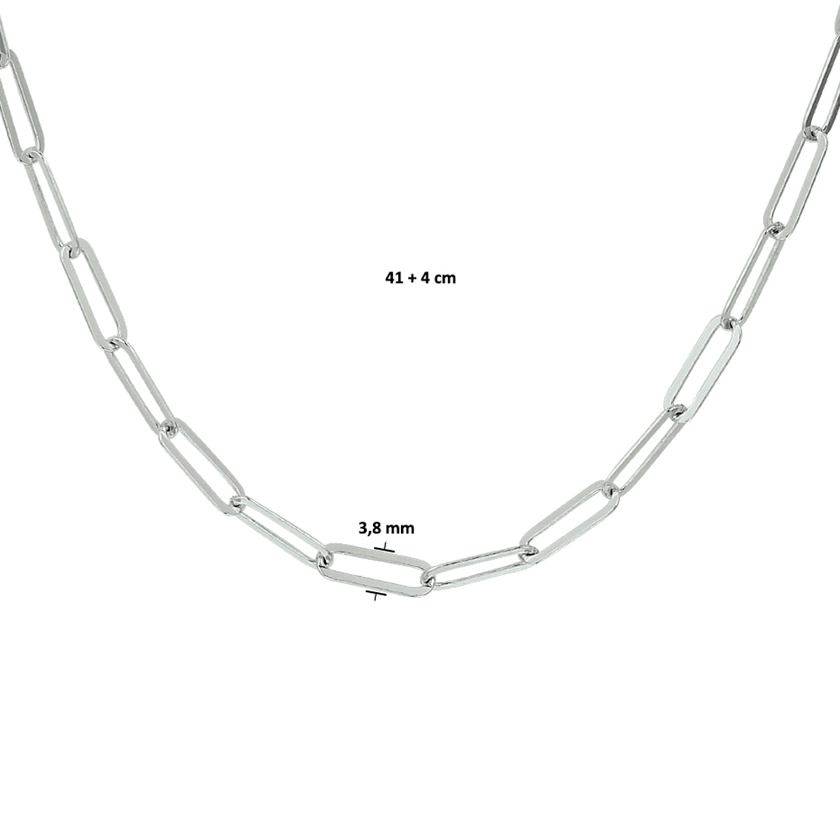 vDam Ketting Paperclip Platte Buis 3,8 Mm 41cm + 4 Cm Zilver Gerhodineerd 1332107  41cm