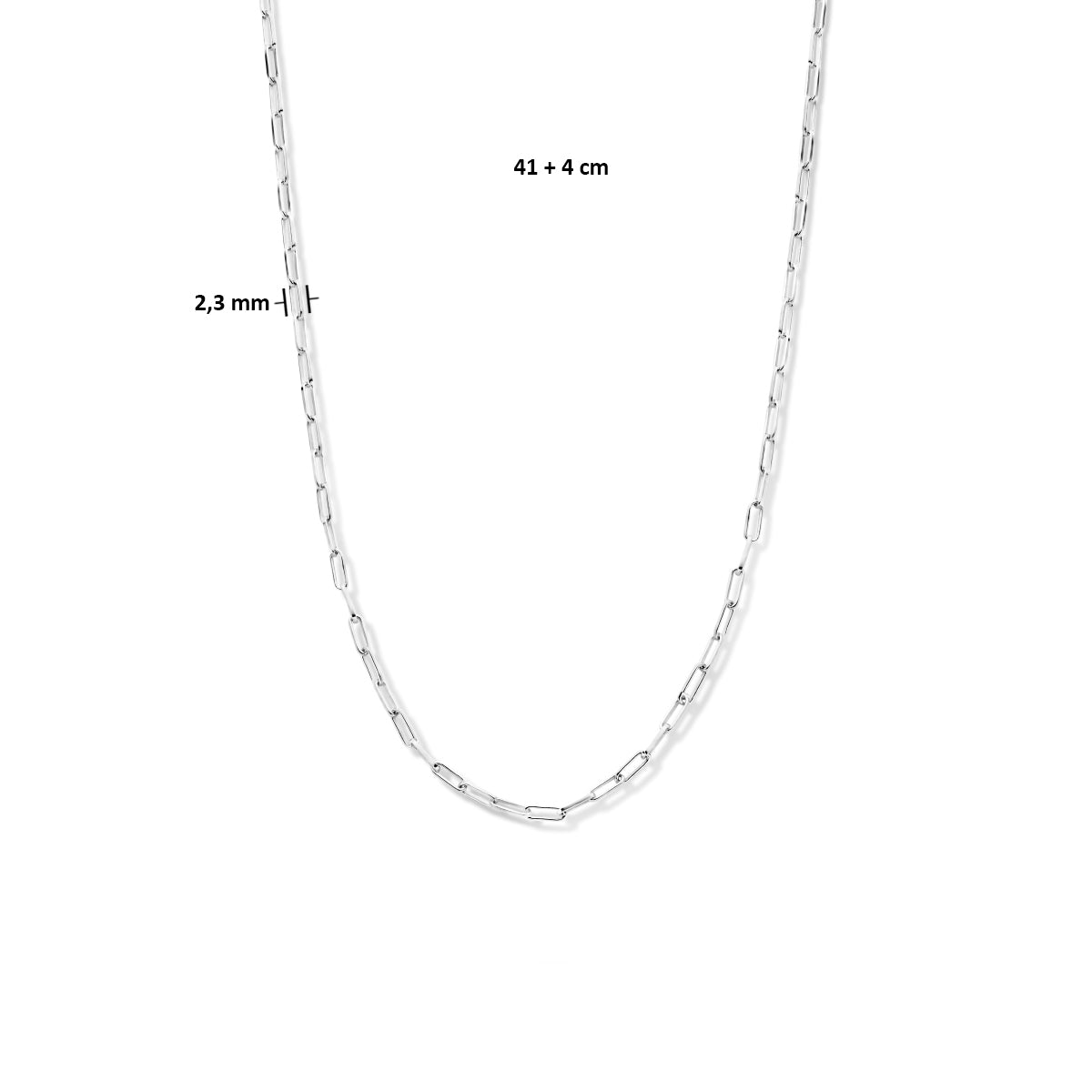 vDam Ketting Paperclip Vierkante Buis 2,3 Mm 41cm + 4 Cm Zilver Gerhodineerd 1335080  41cm