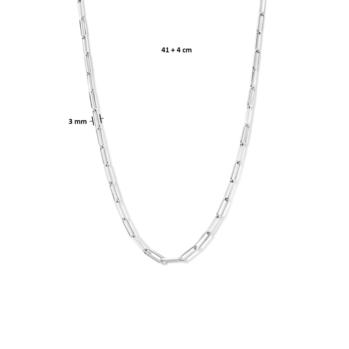 vDam Ketting Paperclip Vierkante Buis 3,0 Mm 41cm + 4 Cm Zilver Gerhodineerd 1335081  41cm