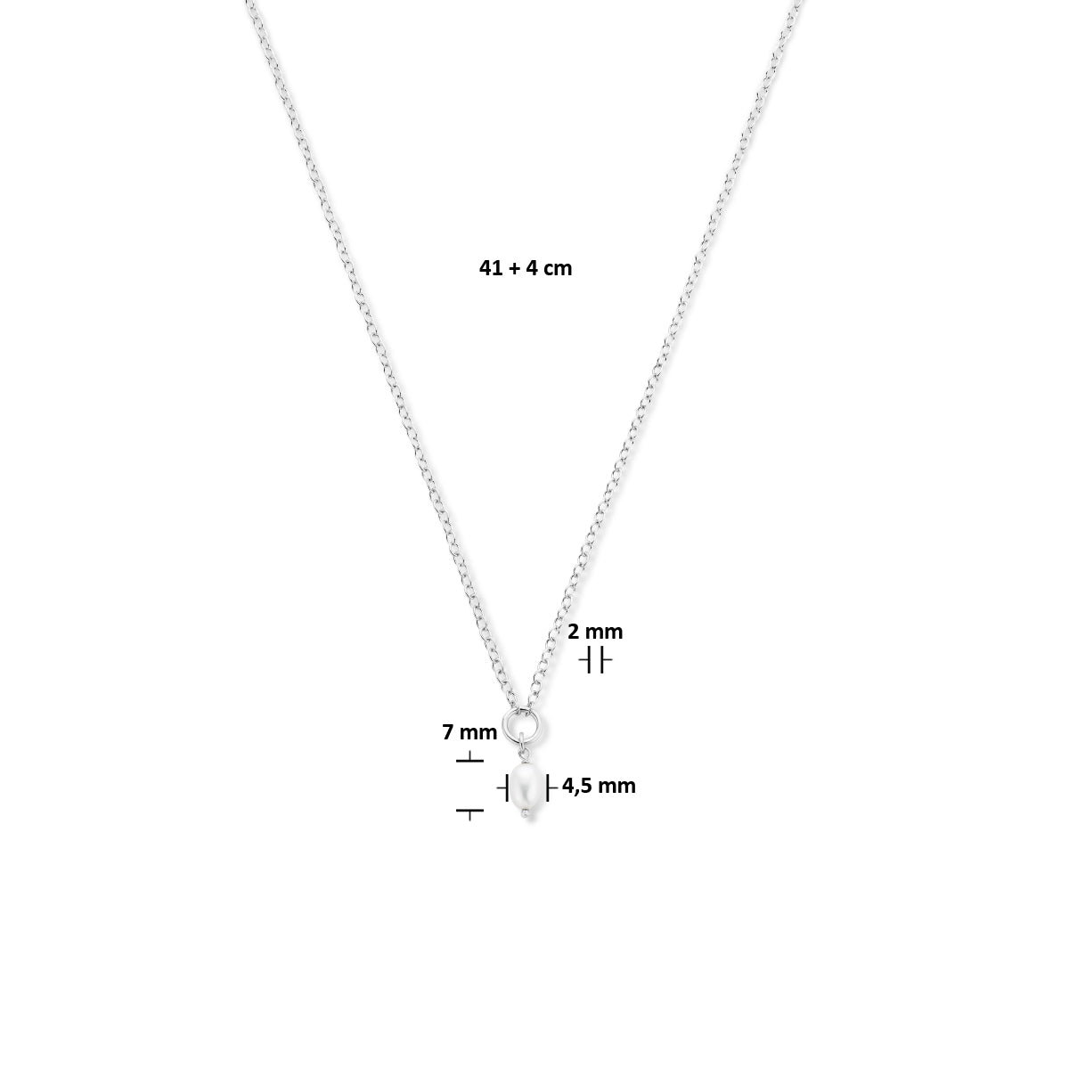 vDam Ketting Parel 2,0 Mm 41cm + 4 Cm Zilver Gerhodineerd 1335942  41cm