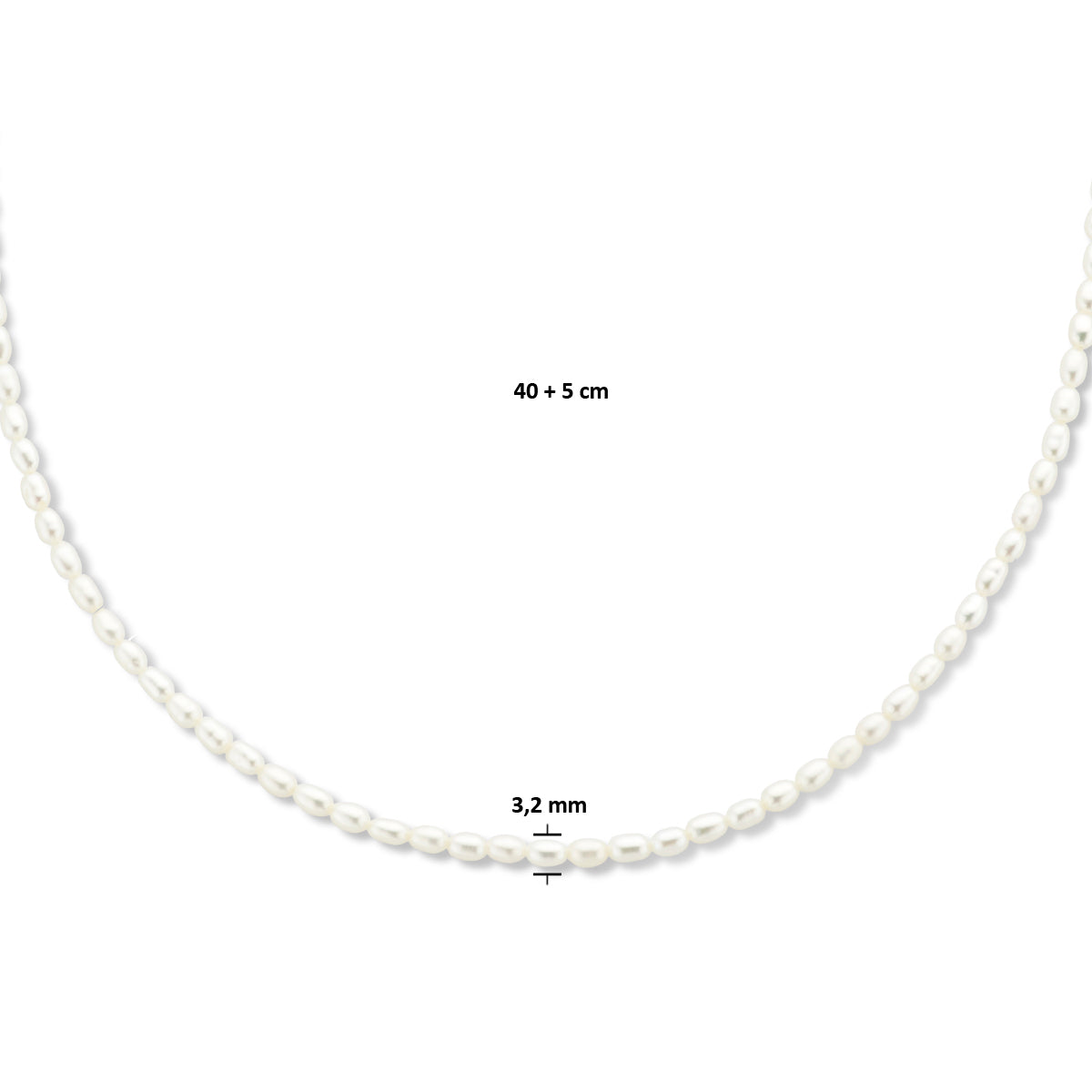 vDam Ketting Parel 3,2 Mm 40cm + 5 Cm Zilver Gerhodineerd 1336014  40cm
