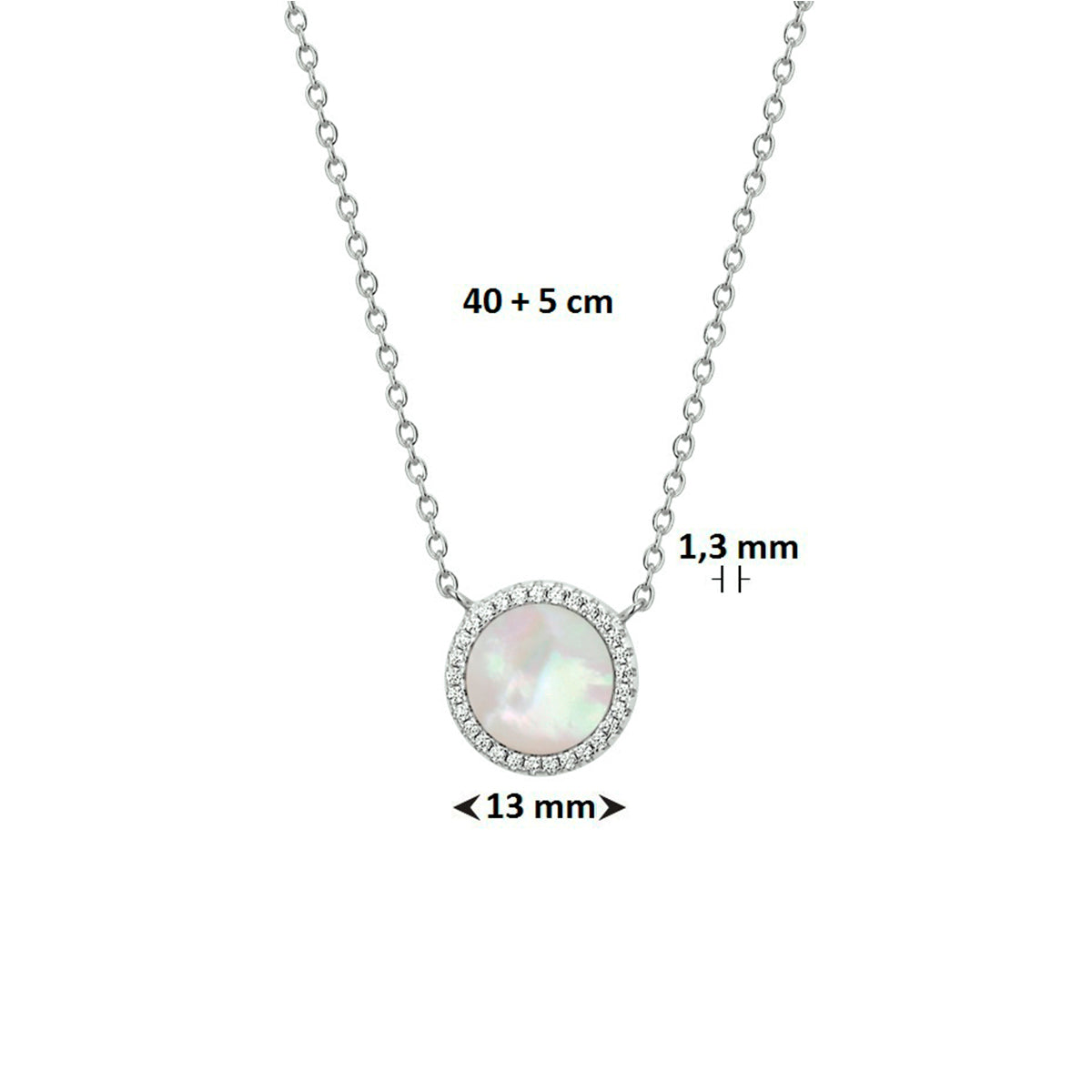 vDam Ketting Parelmoer En Zirkonia 40cm + 5 Cm Zilver Gerhodineerd 1325231  40cm