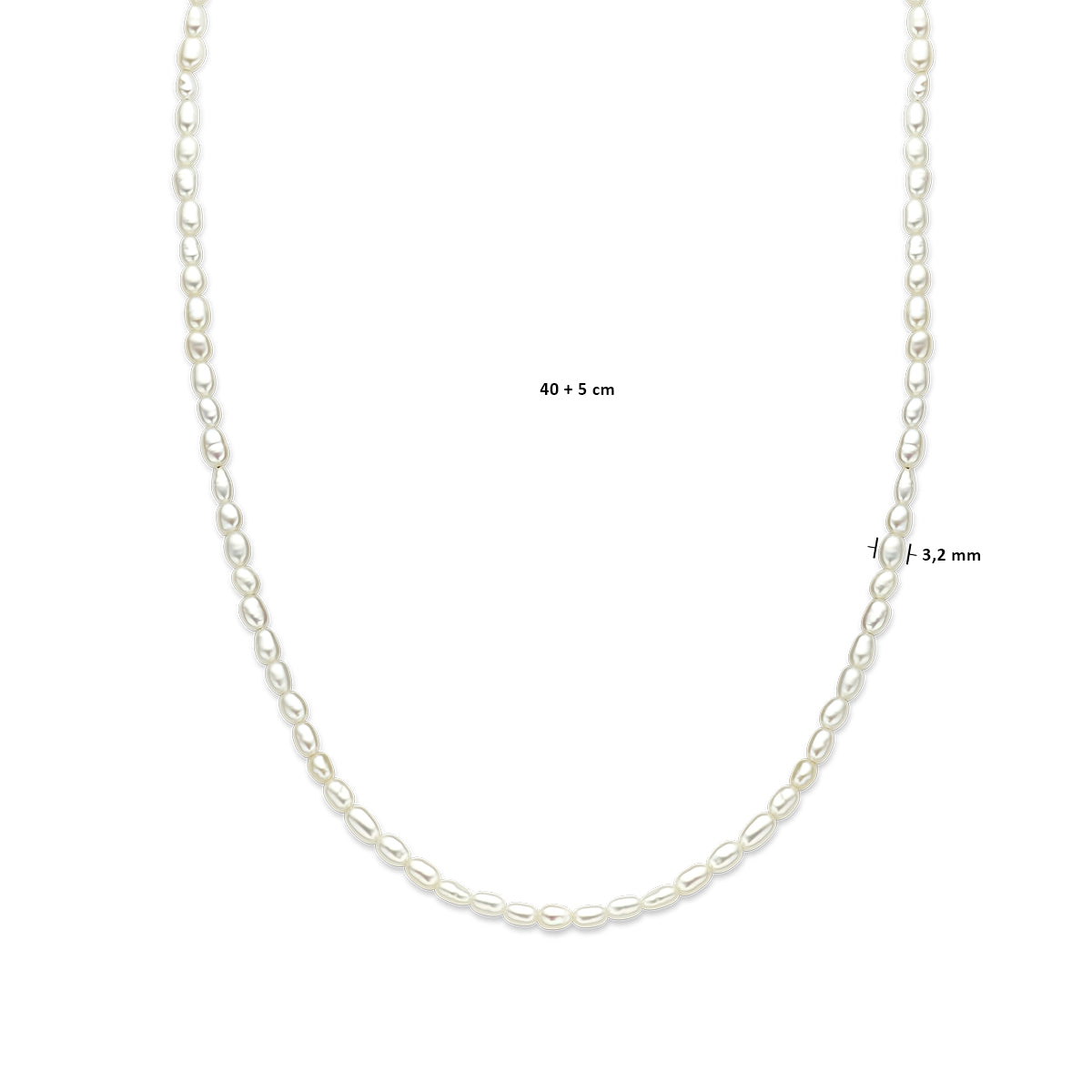 vDam Ketting Parels 3,2 Mm 40cm + 5 Cm Zilver Gerhodineerd 1337725  40cm