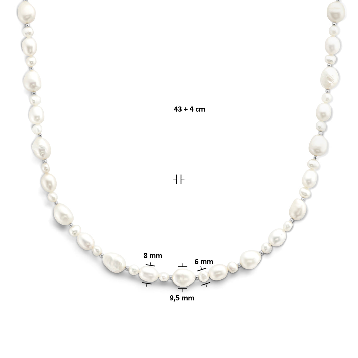 vDam Ketting Parels 43cm + 4 Cm Zilver Gerhodineerd 1336007  43cm