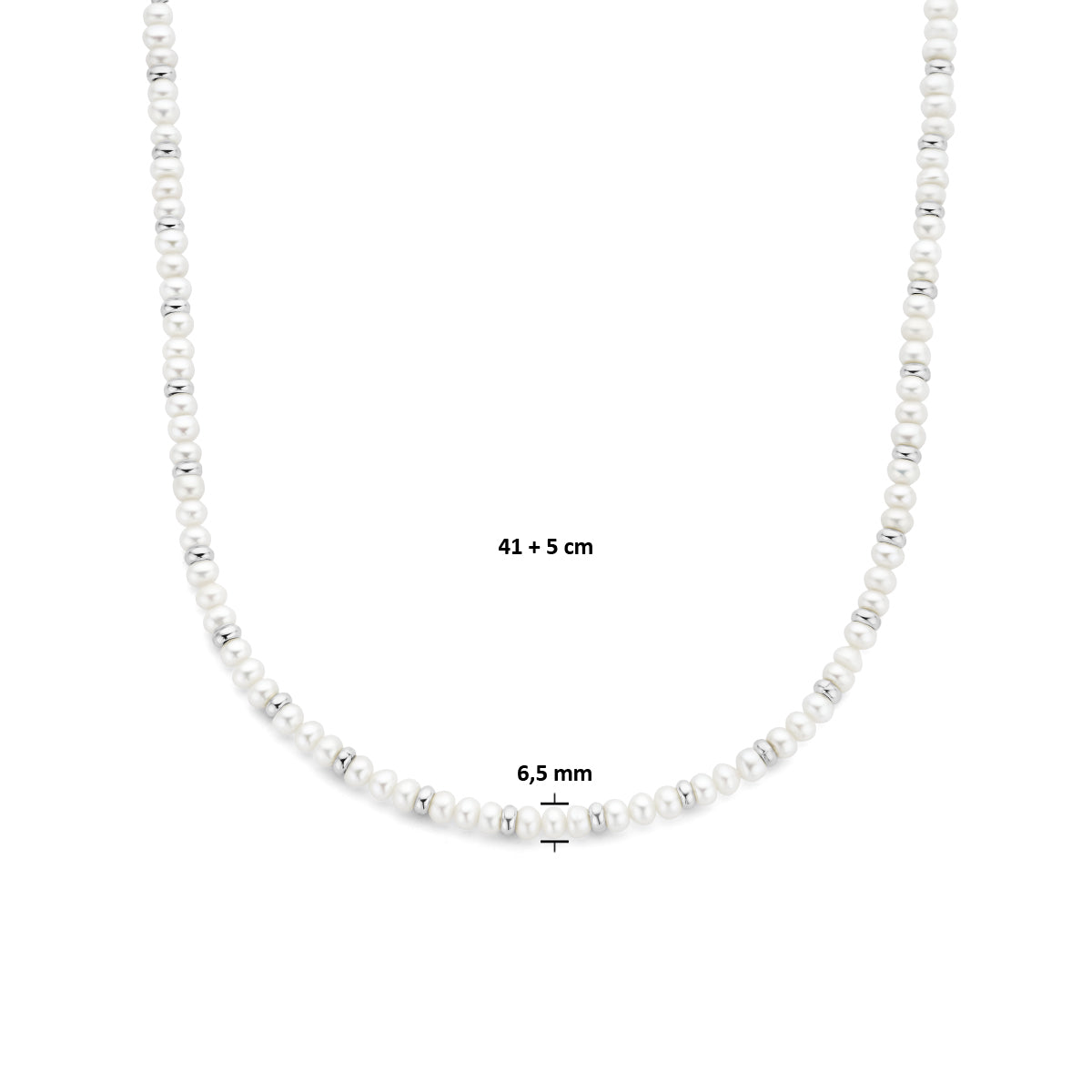 vDam Ketting Parels En Bolletjes 6,5 Mm 41cm + 5 Cm Zilver Gerhodineerd 1335959  41cm