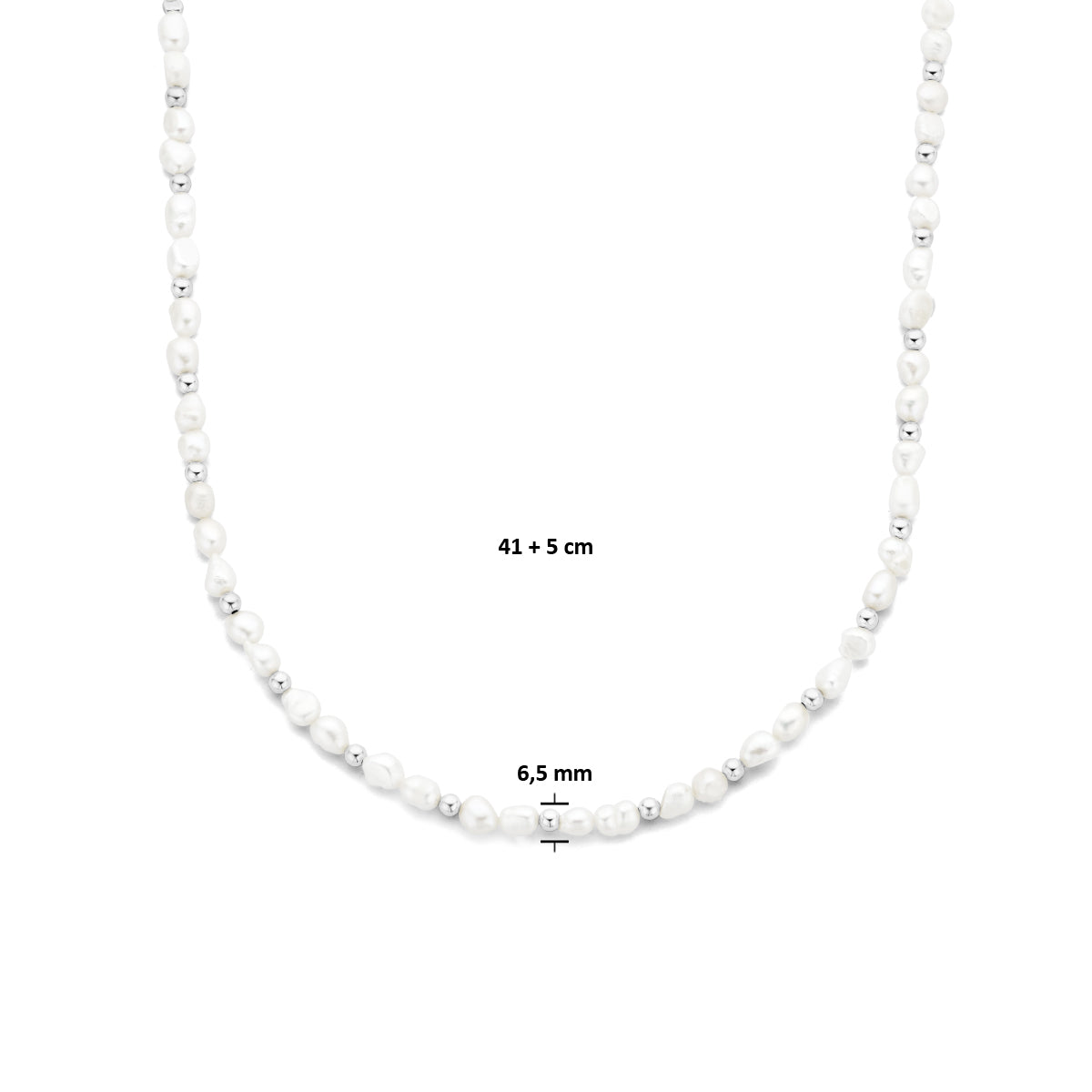 vDam Ketting Parels En Bolletjes 6,5 Mm 41cm + 5 Cm Zilver Gerhodineerd 1335960  41cm