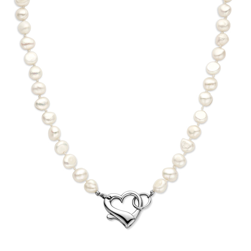 vDam Ketting Parels En Hart 9 Mm 45 Cm Zilver Gerhodineerd 1338126