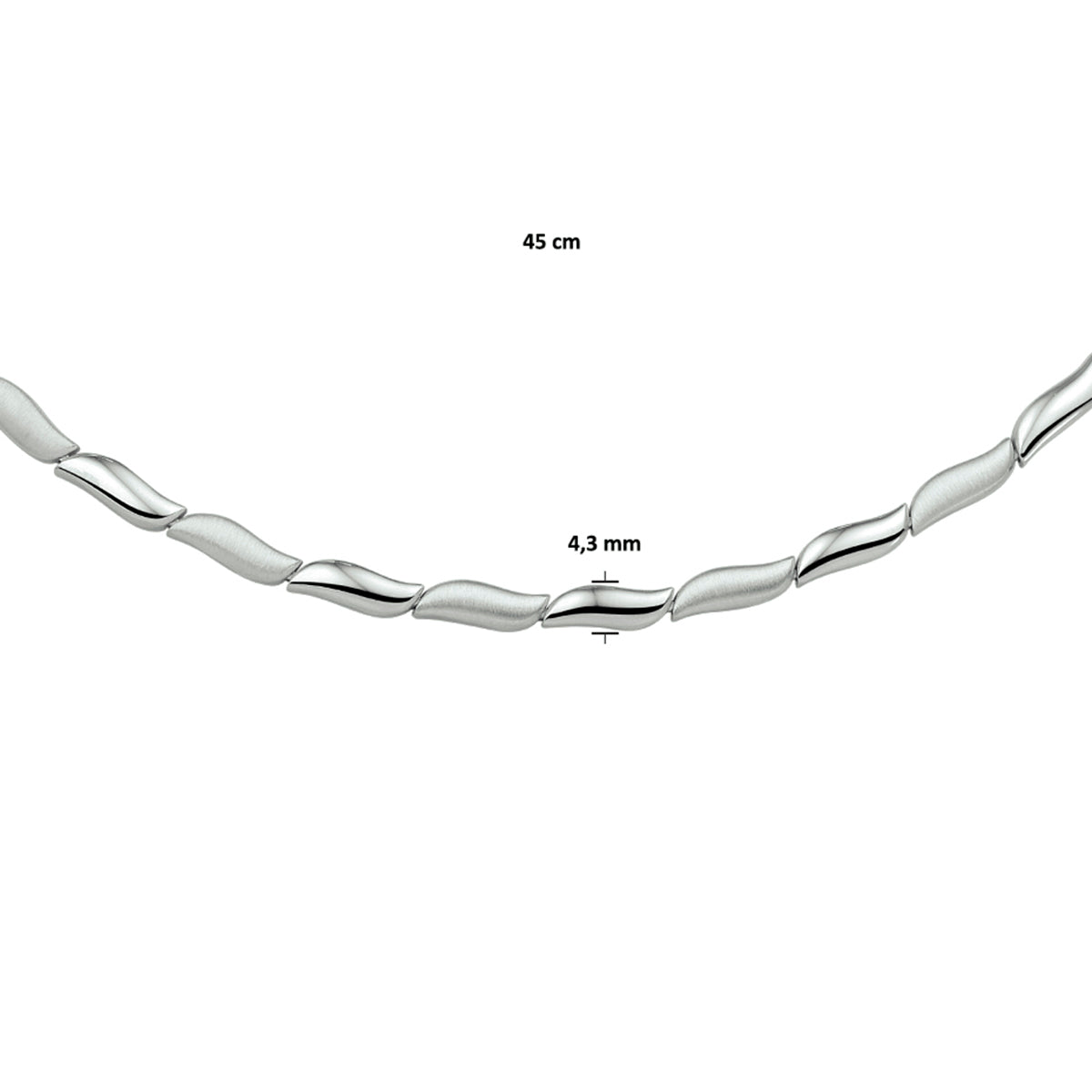 vDam Ketting Poli/mat 4,3 Mm 45cm Cm Zilver Gerhodineerd 1331937  45cm