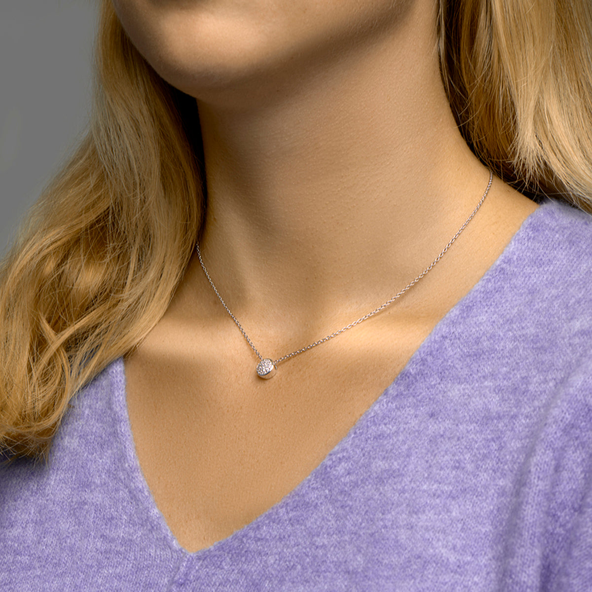 vDam Ketting Rond Zirkonia Zilver Gerhodineerd 1333004  44cm