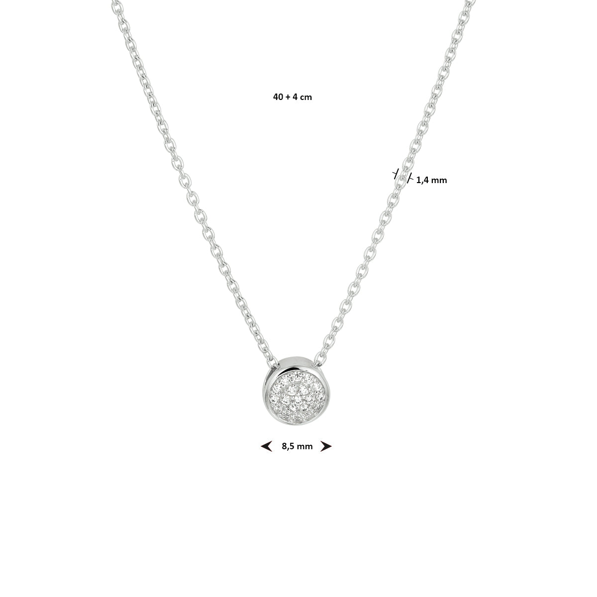 vDam Ketting Rond Zirkonia Zilver Gerhodineerd 1333004  44cm