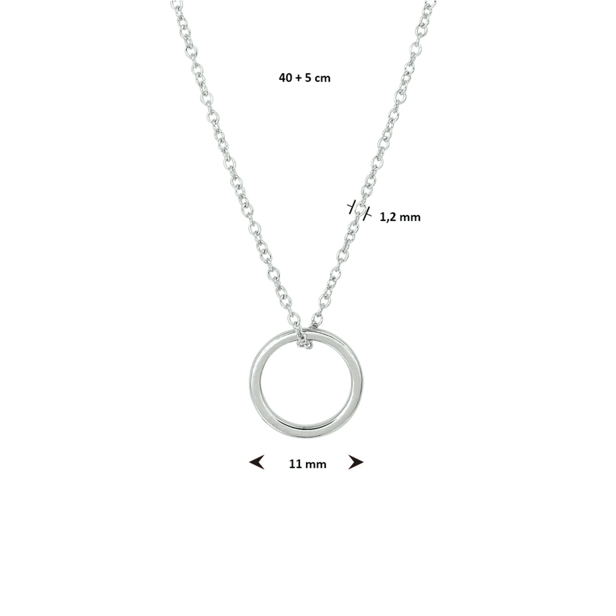 vDam Ketting Rondje 40cm + 5 Cm Zilver Gerhodineerd 1332439  40cm