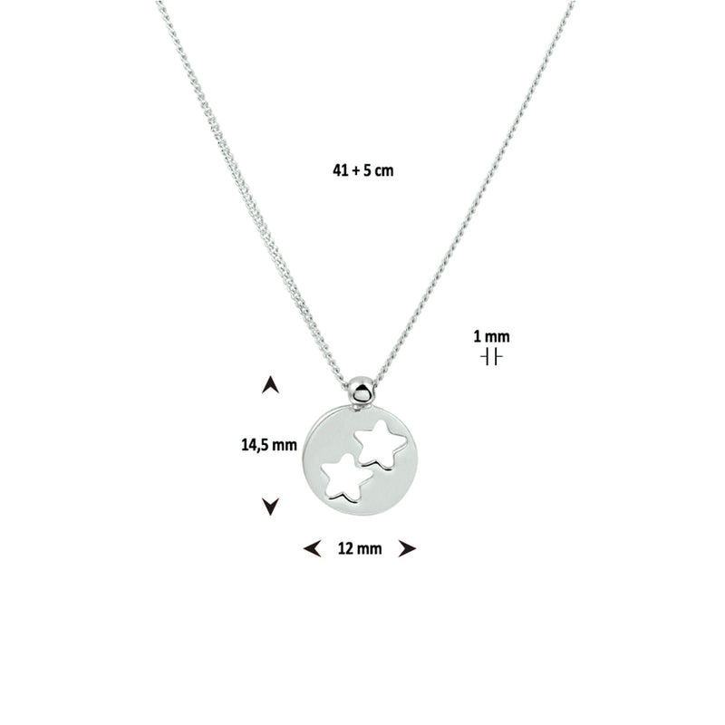 vDam Ketting Rondje Sterren 41cm + 5 Cm Zilver Gerhodineerd 1329956  41cm