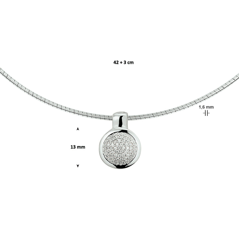 vDam Ketting Rondje Zirkonia 42cm + 3 Cm Zilver Gerhodineerd 1327915  42cm