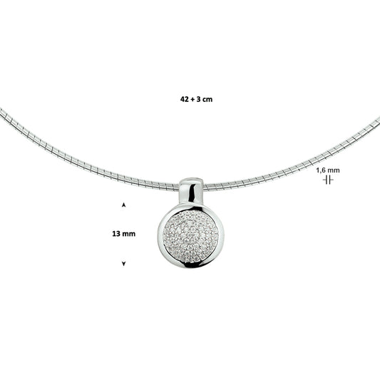 vDam Ketting Rondje Zirkonia 42cm + 3 Cm Zilver Gerhodineerd 1327915  42cm