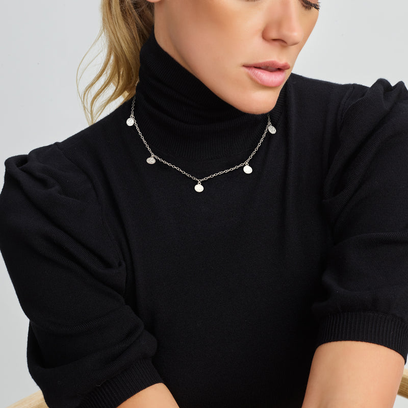 vDam Ketting Rondjes Gediamanteerd 41cm + 4 Cm Zilver Gerhodineerd 1334811  41cm