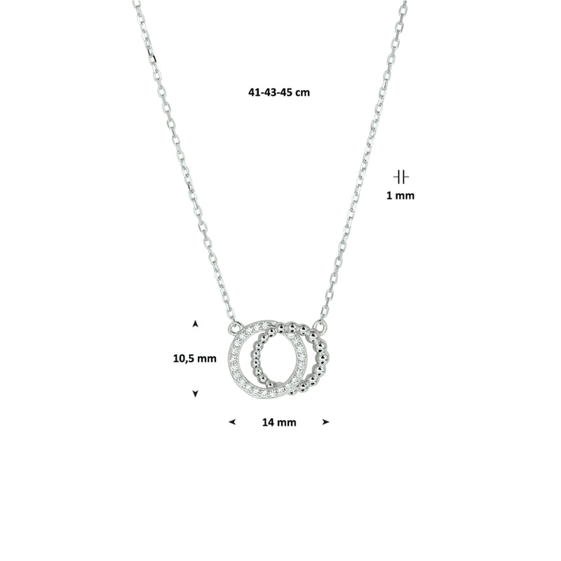 vDam Ketting Rondjes Zirkonia 41cm - 43 - 45 Cm Zilver Gerhodineerd 1329248  41cm