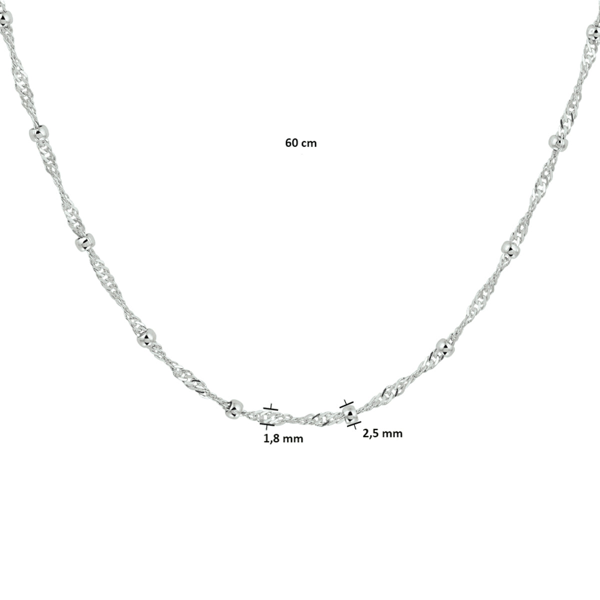 vDam Ketting Singapore En Bolletjes 2,5 Mm Zilver Gerhodineerd 1332729  60cm