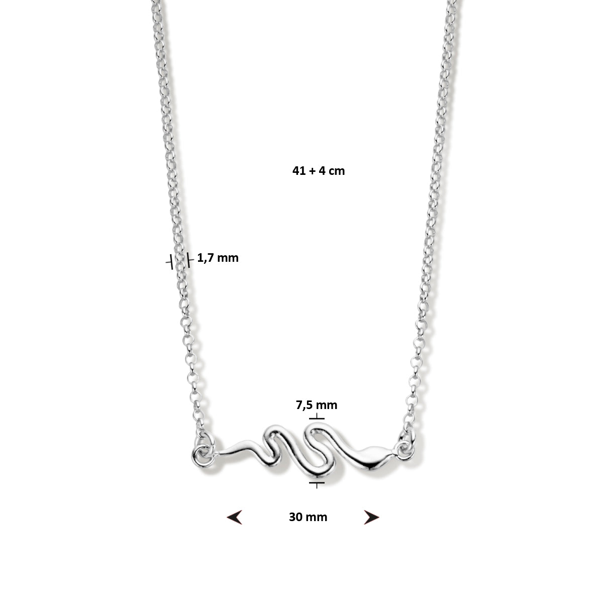 vDam Ketting Slang 41cm + 4 Cm Zilver Gerhodineerd 1336159  41cm