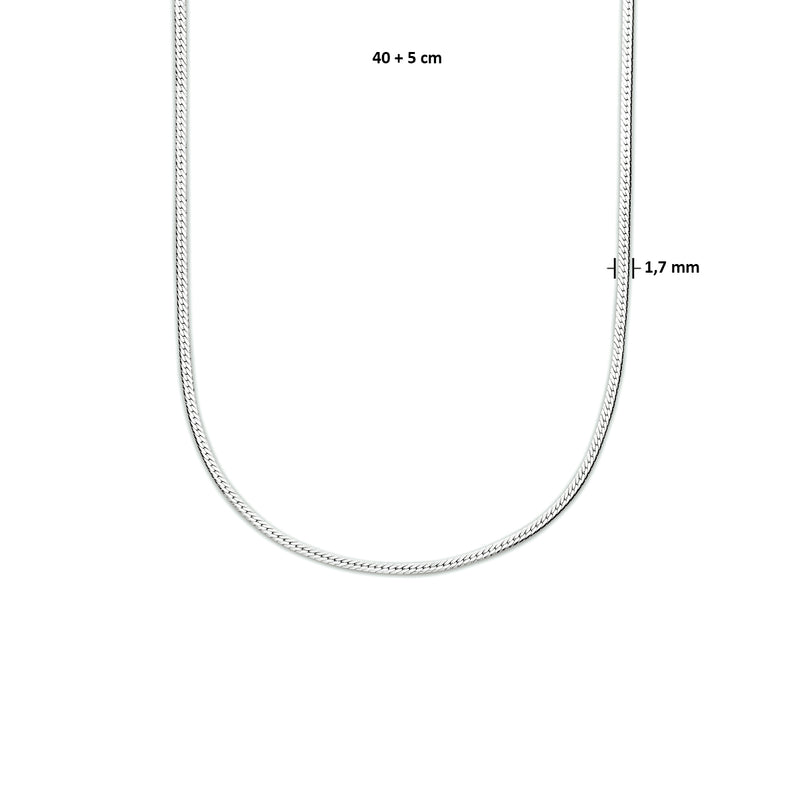 vDam Ketting Slang Plat 1,7 Mm 40cm + 5 Cm Zilver Gerhodineerd 1333850  40cm