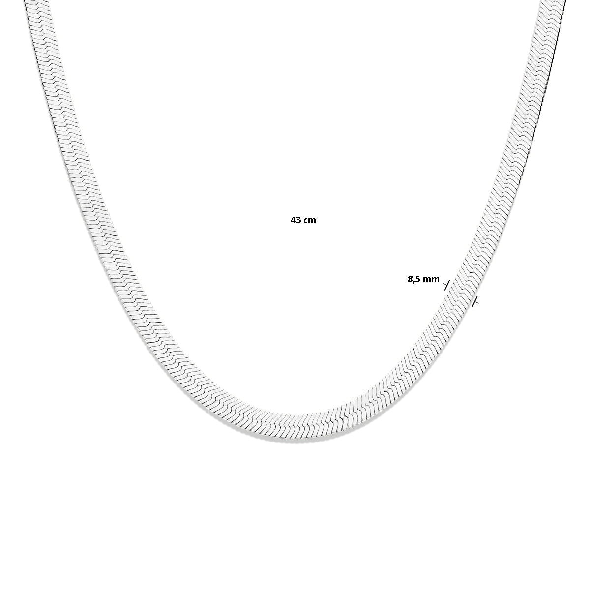 vDam Ketting Slang Plat 8,5 Mm 43cm Cm Zilver Gerhodineerd 1339532  43cm