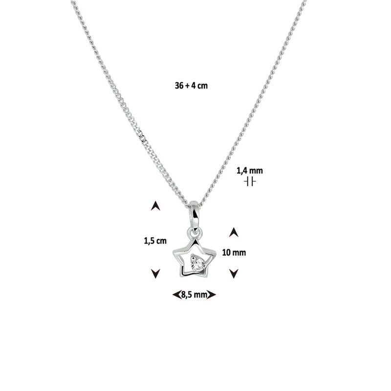 vDam Ketting Ster Zirkonia 36cm + 4 Cm Zilver Gerhodineerd 1329893  36cm