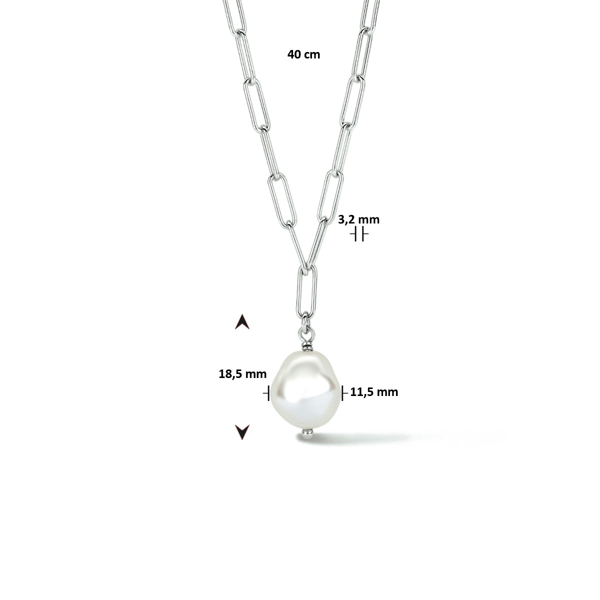 vDam Ketting Synth Parel 40cm Cm Zilver Gerhodineerd 1335814  40cm