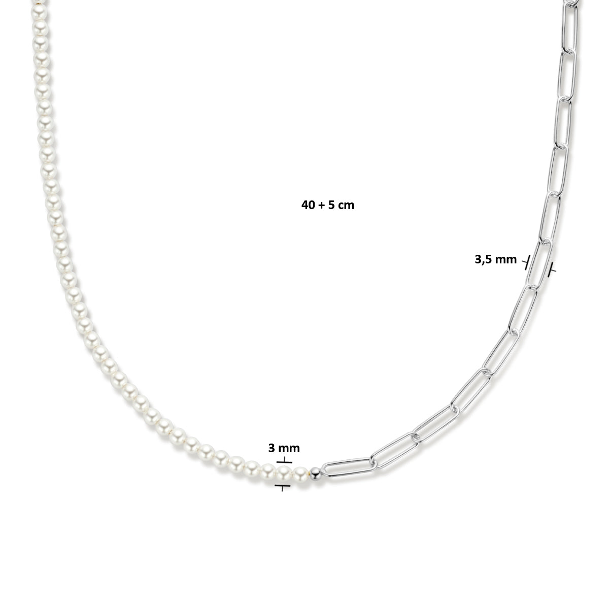 vDam Ketting Synthparels 40cm + 5 Cm Zilver Gerhodineerd 1336025  40cm