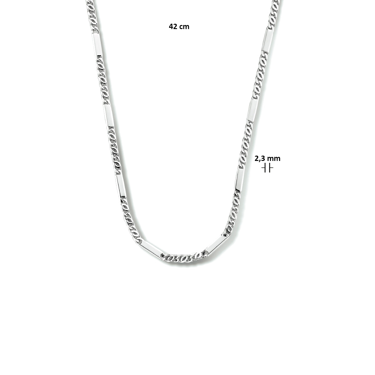 vDam Ketting Valkenoog Met Tussenstuk 2,3 Mm Zilver Gerhodineerd 1333538  42cm