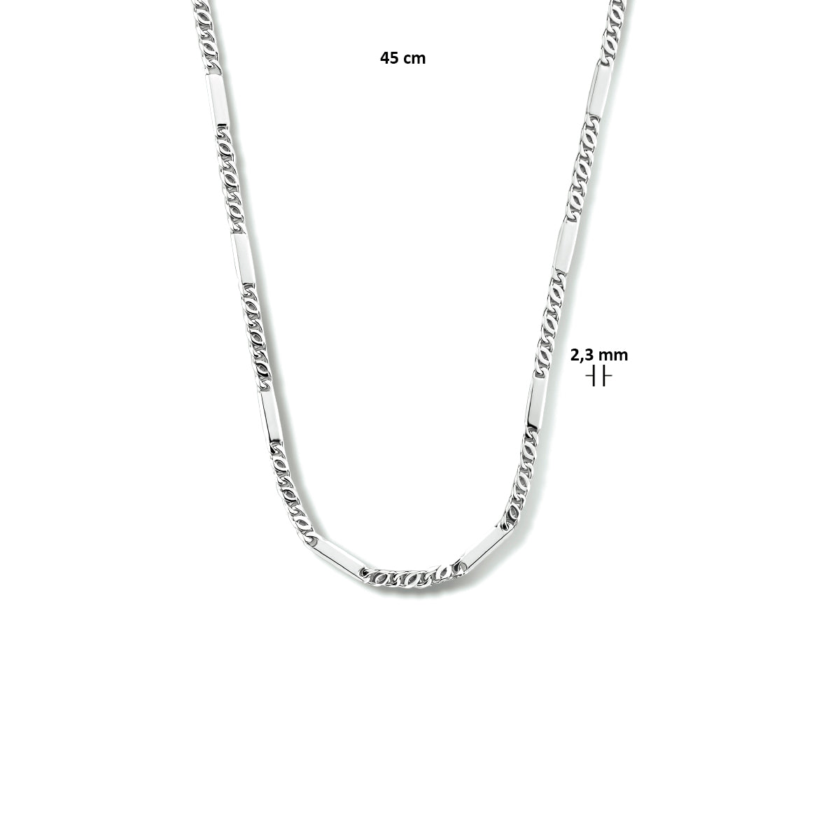 vDam Ketting Valkenoog Met Tussenstuk 2,3 Mm Zilver Gerhodineerd 1333539  45cm