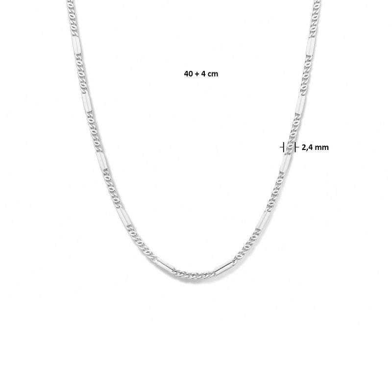 vDam Ketting Valkenoog Met Tussenstuk 2,4 Mm 40cm + 4 Cm Zilver Gerhodineerd 1334838  40cm