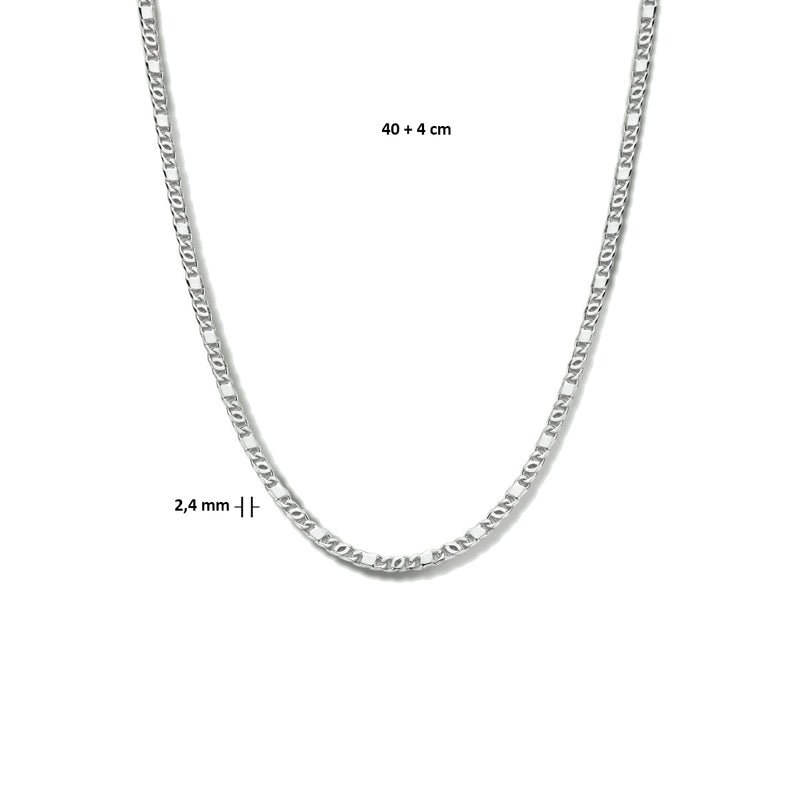 vDam Ketting Valkenoog Met Tussenstuk 2,4 Mm 40cm + 4 Cm Zilver Gerhodineerd 1334840cm  40cm