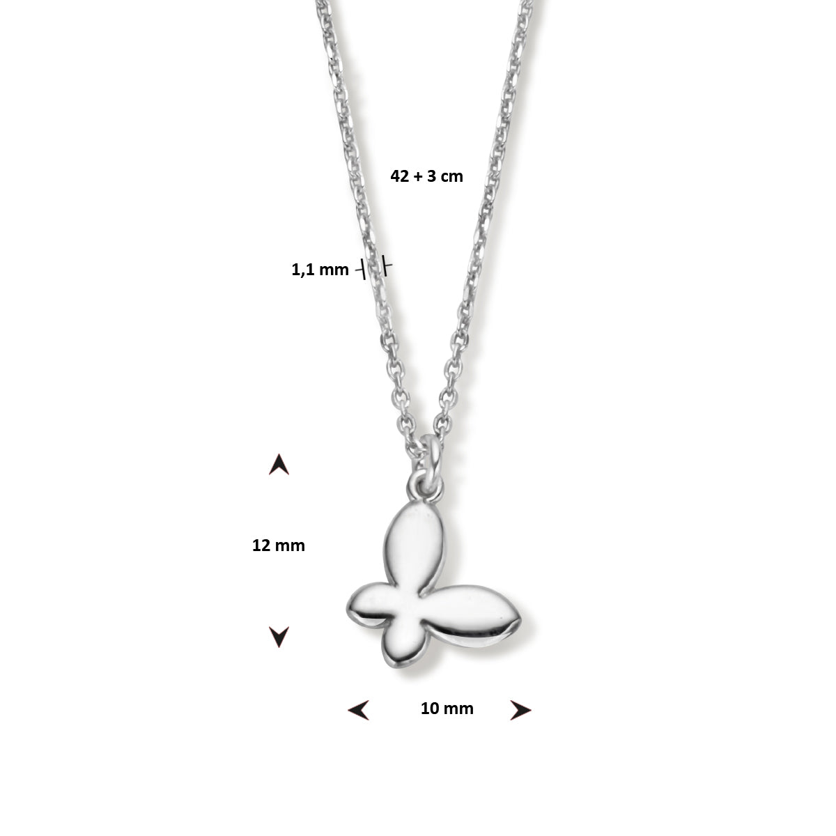 vDam Ketting Vlinder 42cm + 3 Cm Zilver Gerhodineerd 1336298  42cm