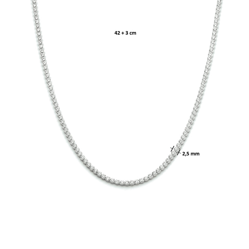vDam Ketting Zirkonia 2,5 Mm 42cm + 3 Cm Zilver Gerhodineerd 1334313  42cm