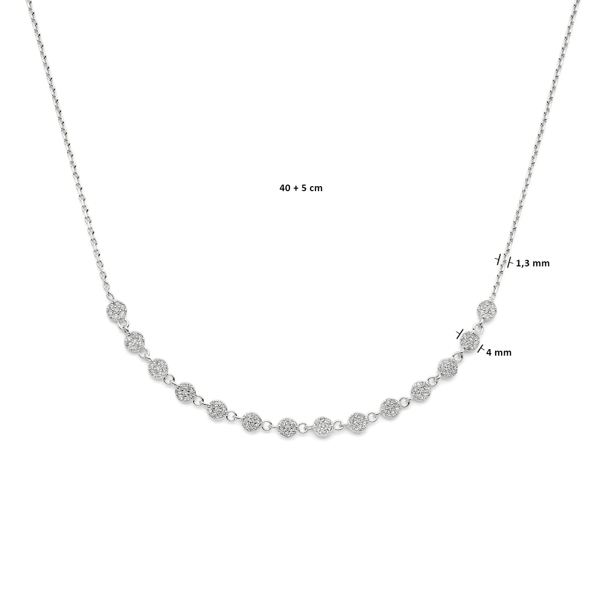 vDam Ketting Zirkonia 40cm + 5 Cm Zilver Gerhodineerd 1339141  40cm