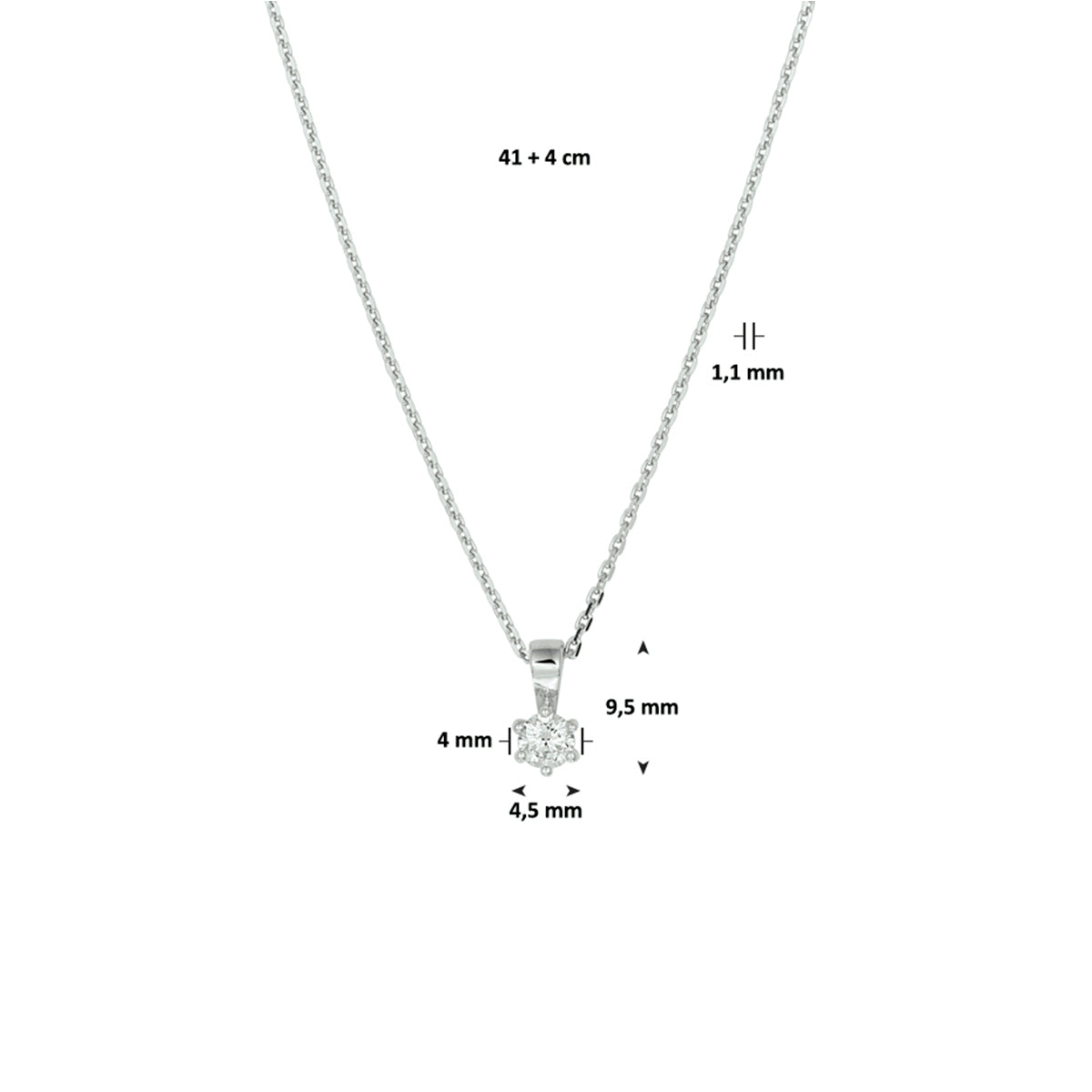 vDam Ketting Zirkonia 41cm + 4 Cm Zilver Gerhodineerd 1329482  41cm