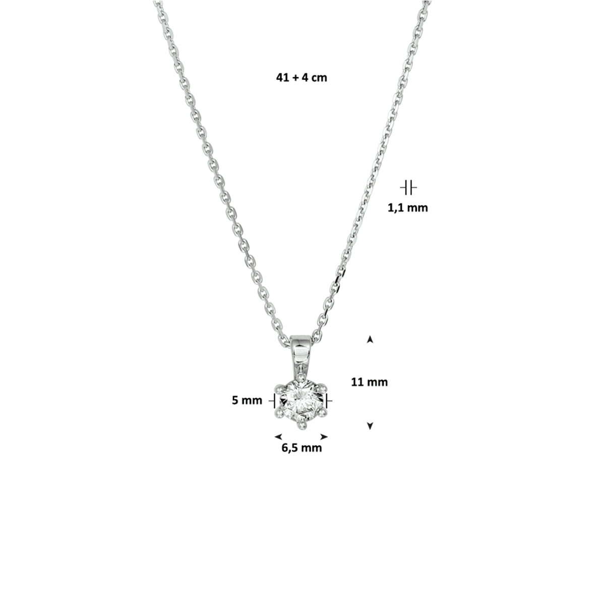 vDam Ketting Zirkonia 41cm + 4 Cm Zilver Gerhodineerd 1329483  41cm