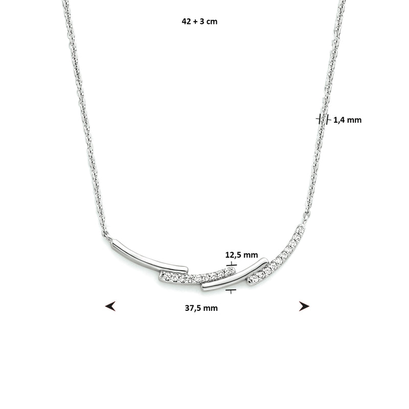 vDam Ketting Zirkonia 42cm + 3 Cm Zilver Gerhodineerd 1333913  42cm