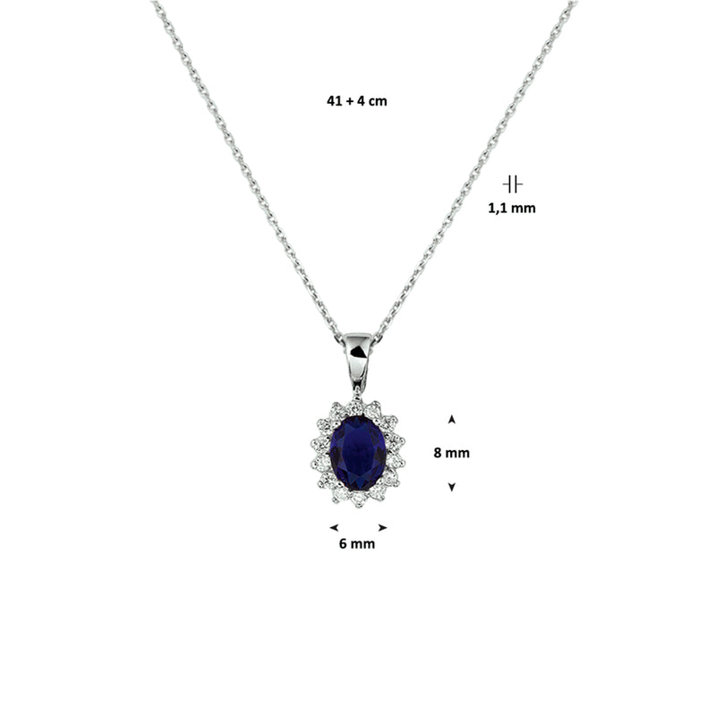 vDam Ketting Zirkonia En Synth Saffier 41cm+4 Cm Zilver Gerhodineerd 1330137  41cm