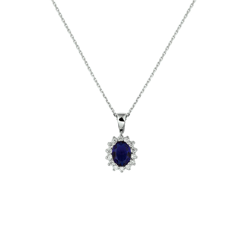 vDam Ketting Zirkonia En Synth Saffier 41+4 Cm Zilver Gerhodineerd 1330137