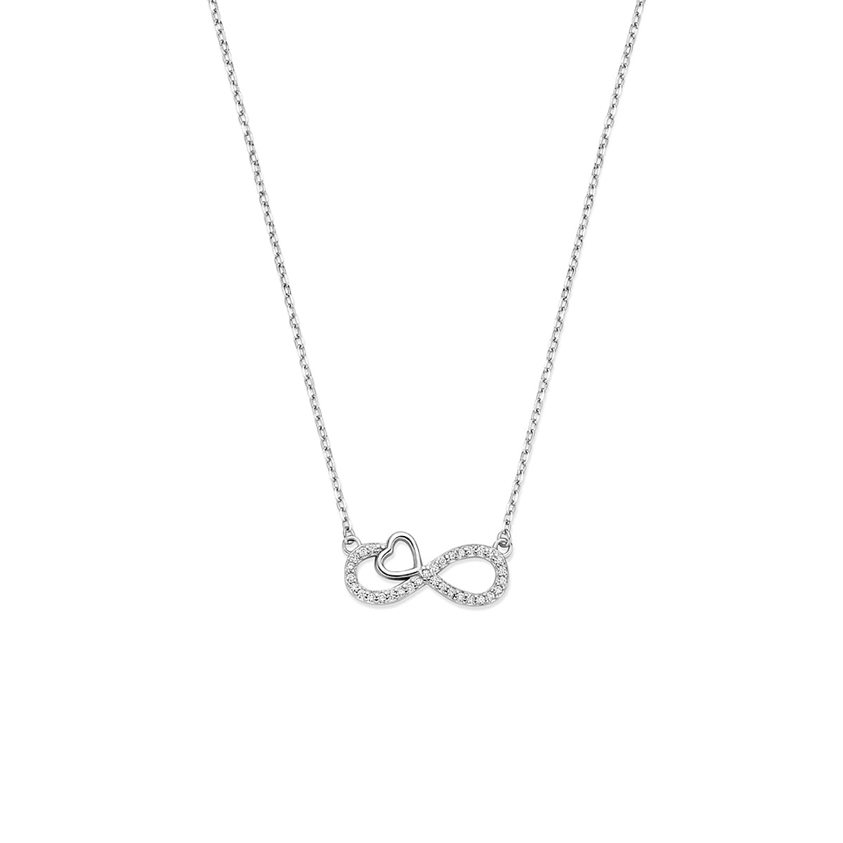 vDam Ketting Zirkonia Infinity En Hartje 41 - 43 - 45 Cm Zilver Gerhodineerd 1341582