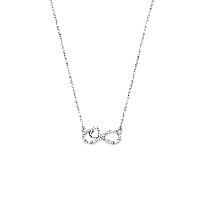 vDam Ketting Zirkonia Infinity En Hartje 41 - 43 - 45 Cm Zilver Gerhodineerd 1341582