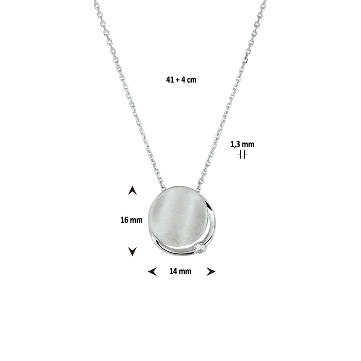 vDam Ketting Zirkonia Poli/mat 41cm + 4 Cm Zilver Gerhodineerd 1329896  41cm