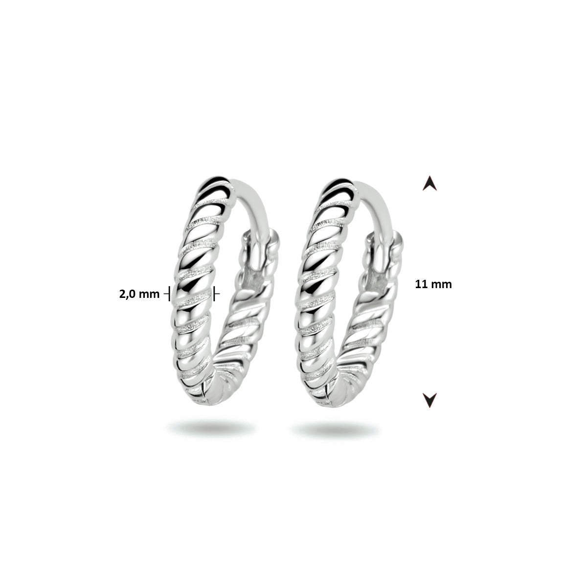 vDam Klapoorringen Gedraaid 11 Mm Zilver Gerhodineerd 1333888