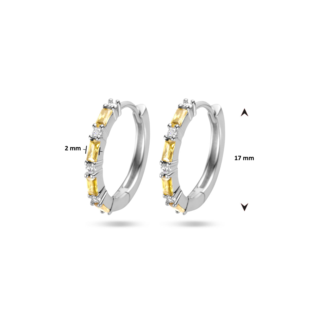 vDam Klapoorringen Geel En Wit Zirkonia Zilver Gerhodineerd 1336315