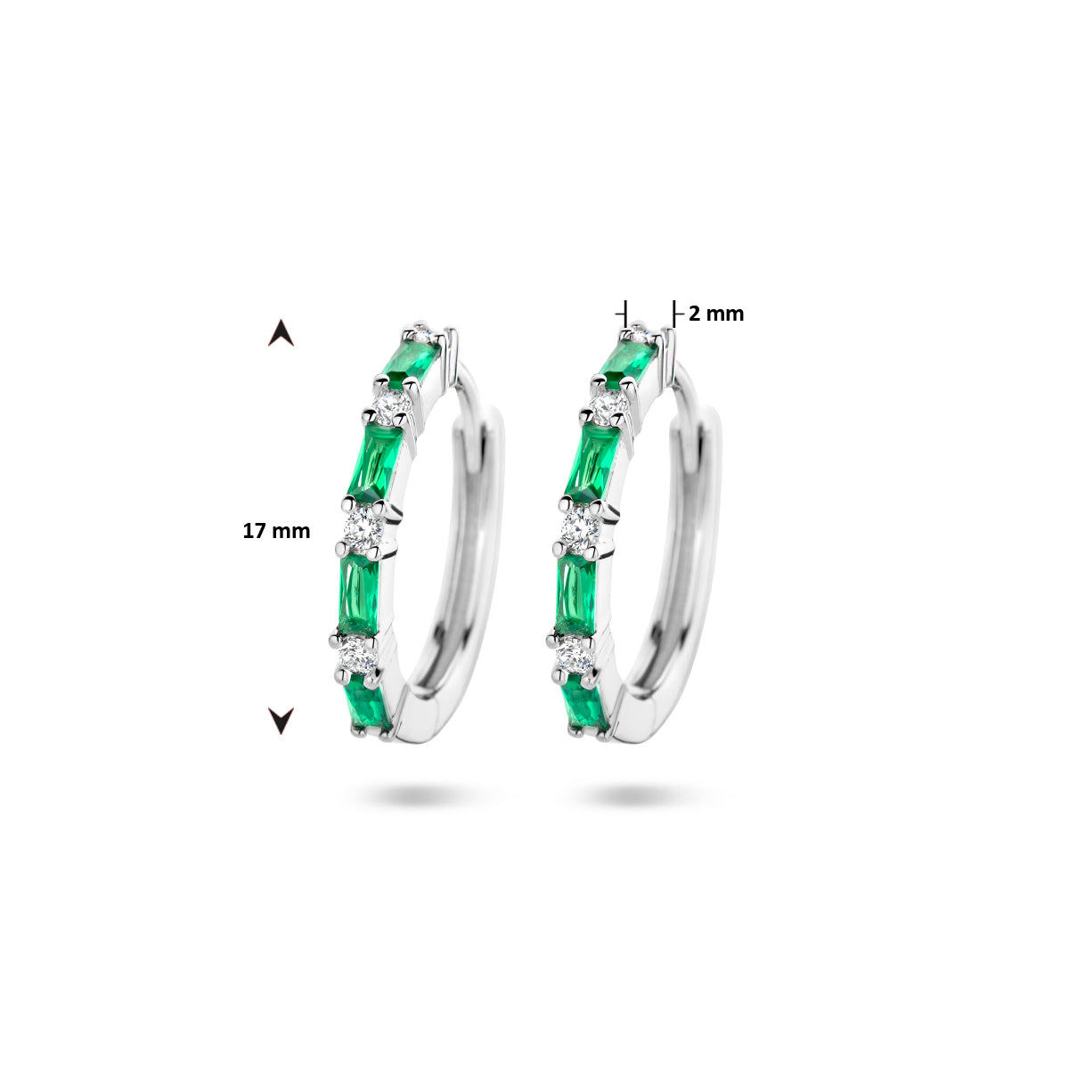 vDam Klapoorringen Groen En Wit Zirkonia Zilver Gerhodineerd 1335749