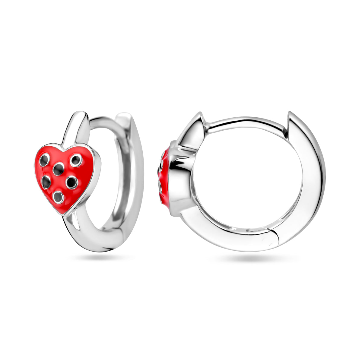 vDam Klapoorringen Hart Rood En Zwart Emaille Zilver Gerhodineerd 1339085